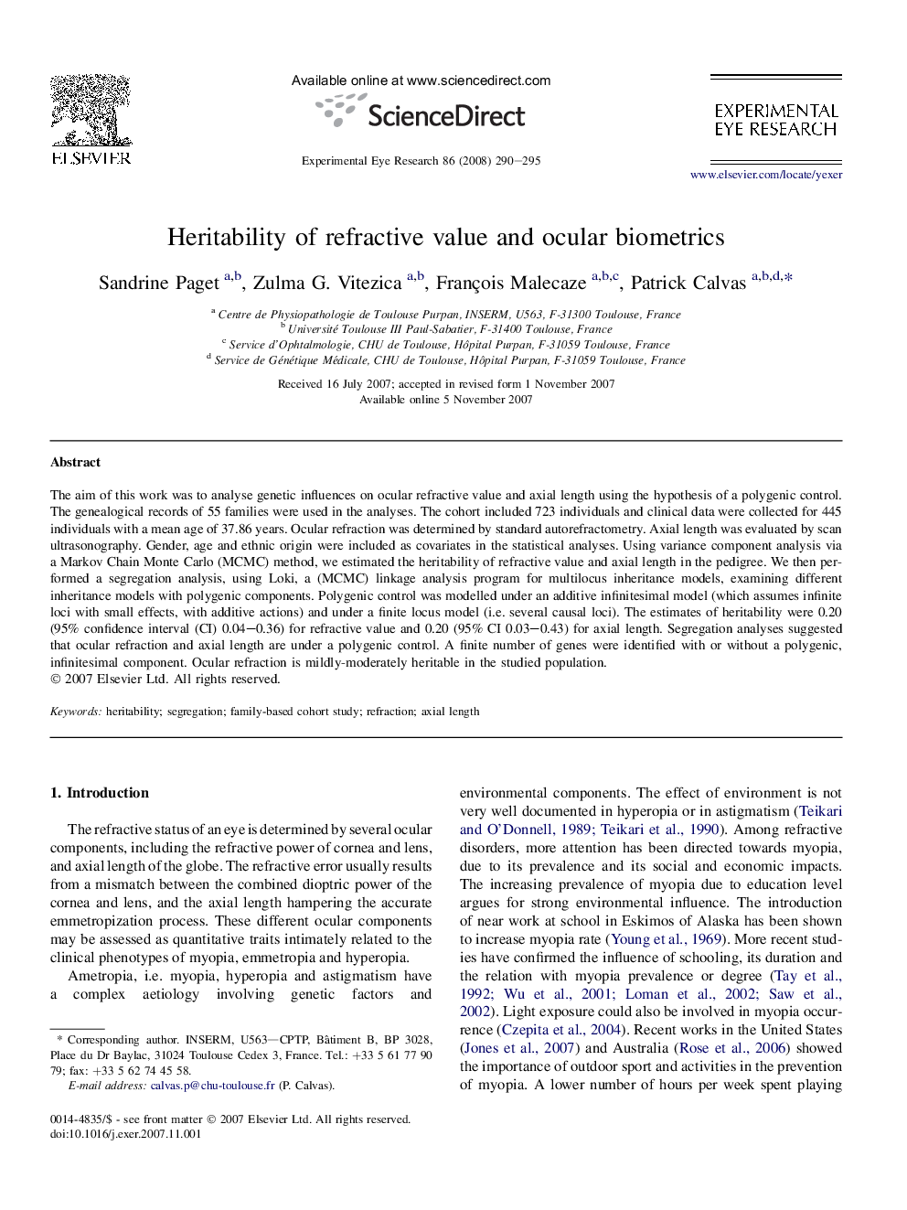 Heritability of refractive value and ocular biometrics