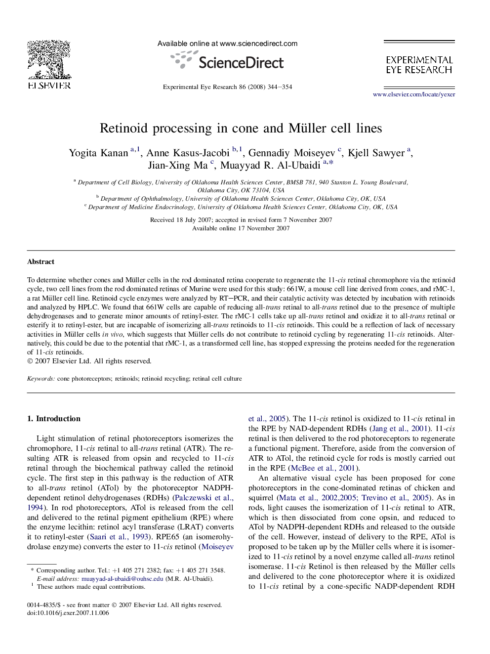 Retinoid processing in cone and Müller cell lines