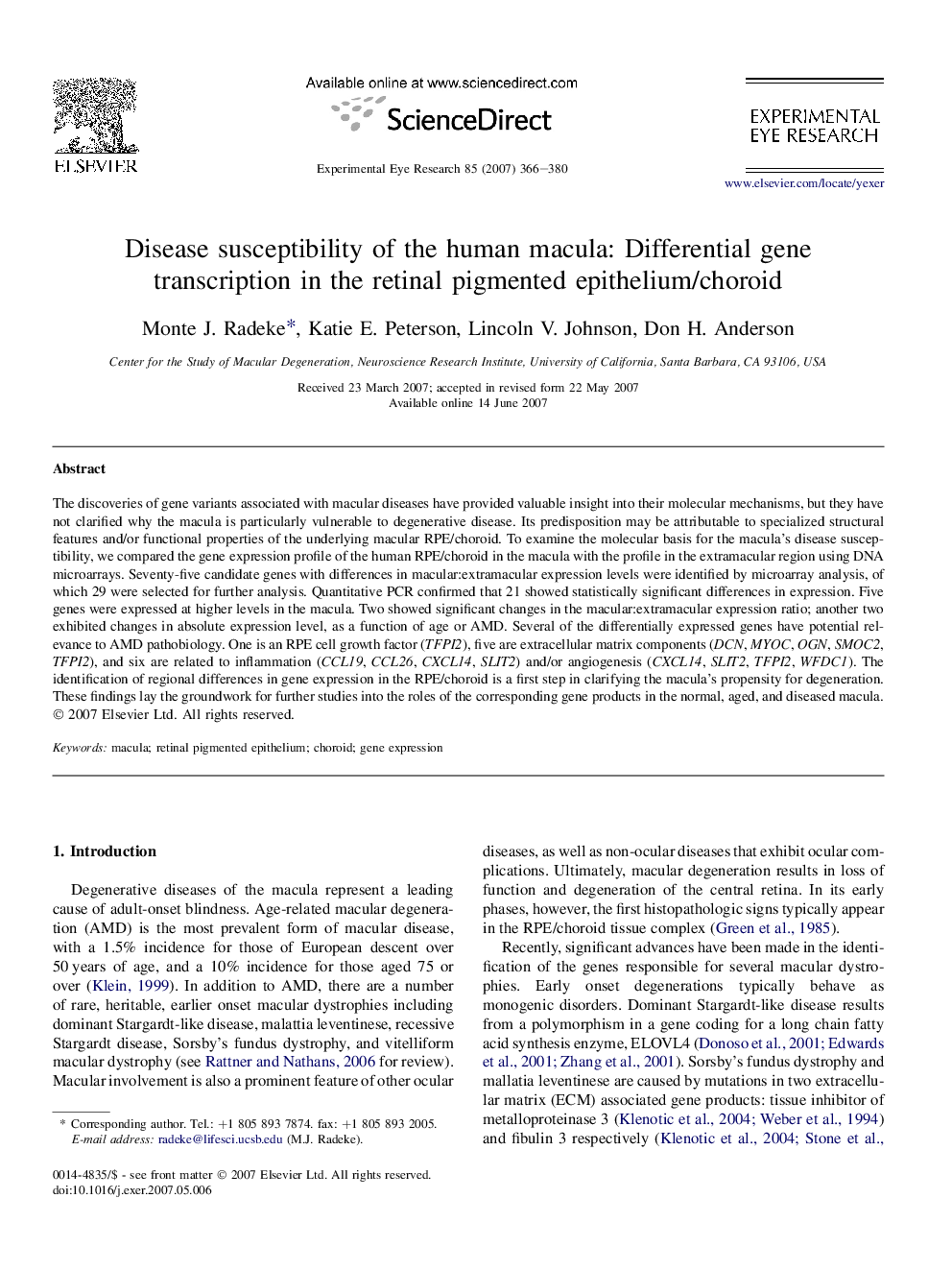 Disease susceptibility of the human macula: Differential gene transcription in the retinal pigmented epithelium/choroid