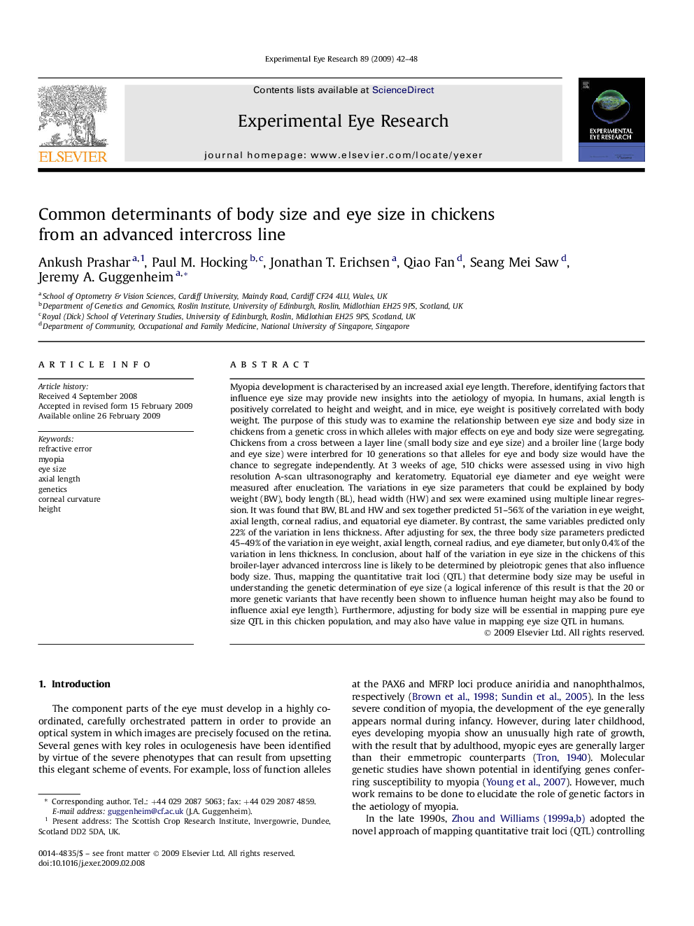 Common determinants of body size and eye size in chickens from an advanced intercross line