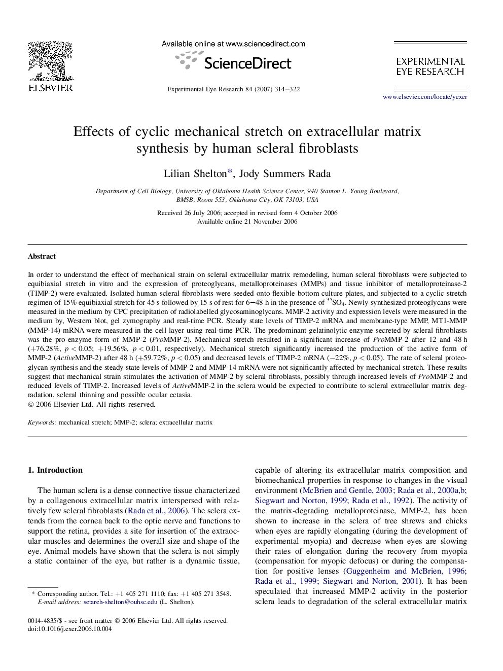 Effects of cyclic mechanical stretch on extracellular matrix synthesis by human scleral fibroblasts