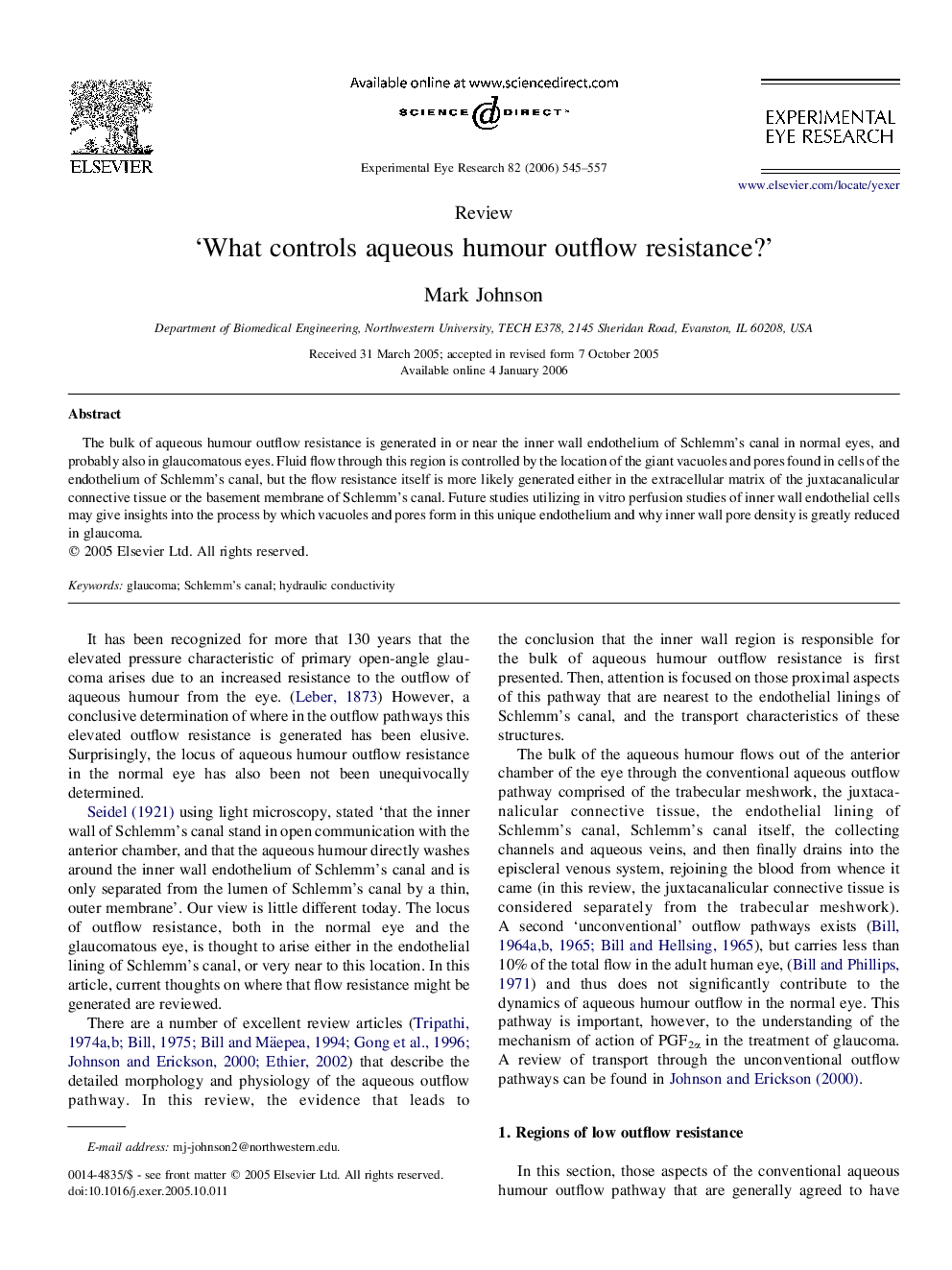 عکس صفحه اول مقاله: ‘What controls aqueous humour outflow resistance?’ ‘What controls aqueous humour outflow resistance?’