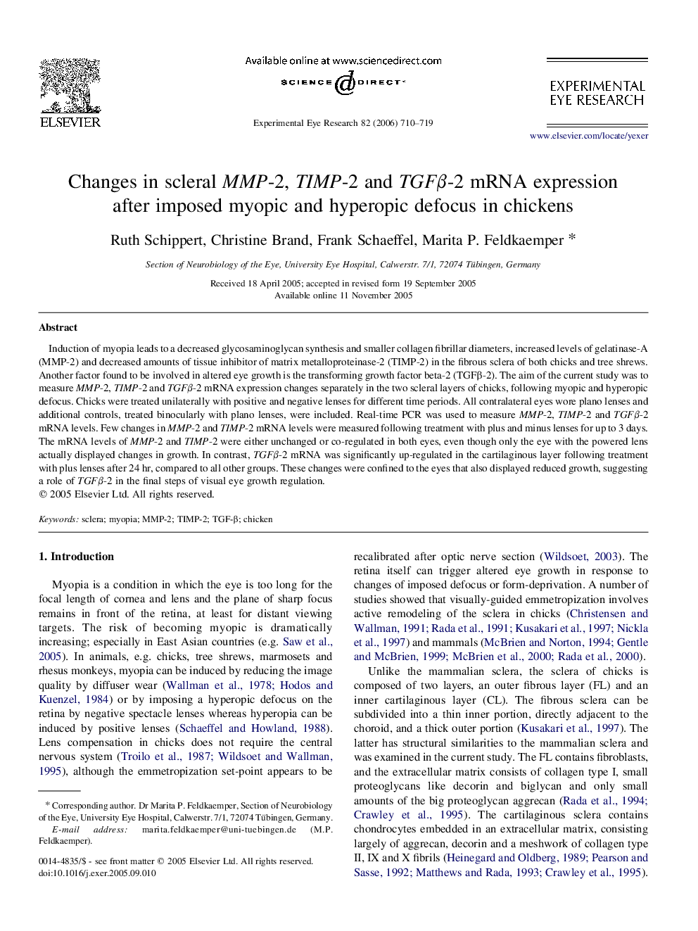 Changes in scleral MMP-2, TIMP-2 and TGFβ-2 mRNA expression after imposed myopic and hyperopic defocus in chickens