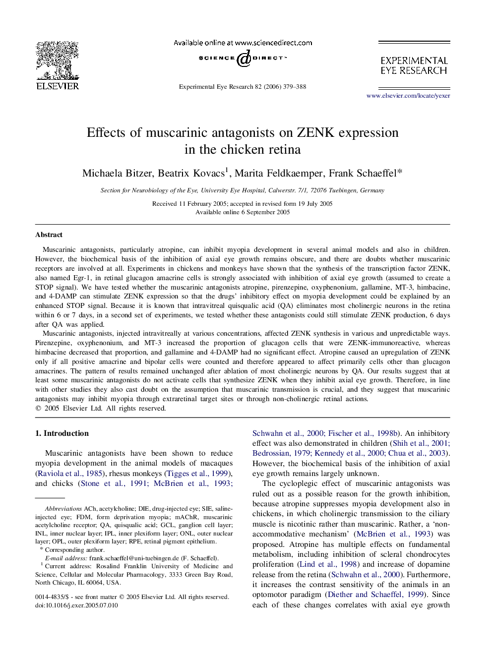 Effects of muscarinic antagonists on ZENK expression in the chicken retina