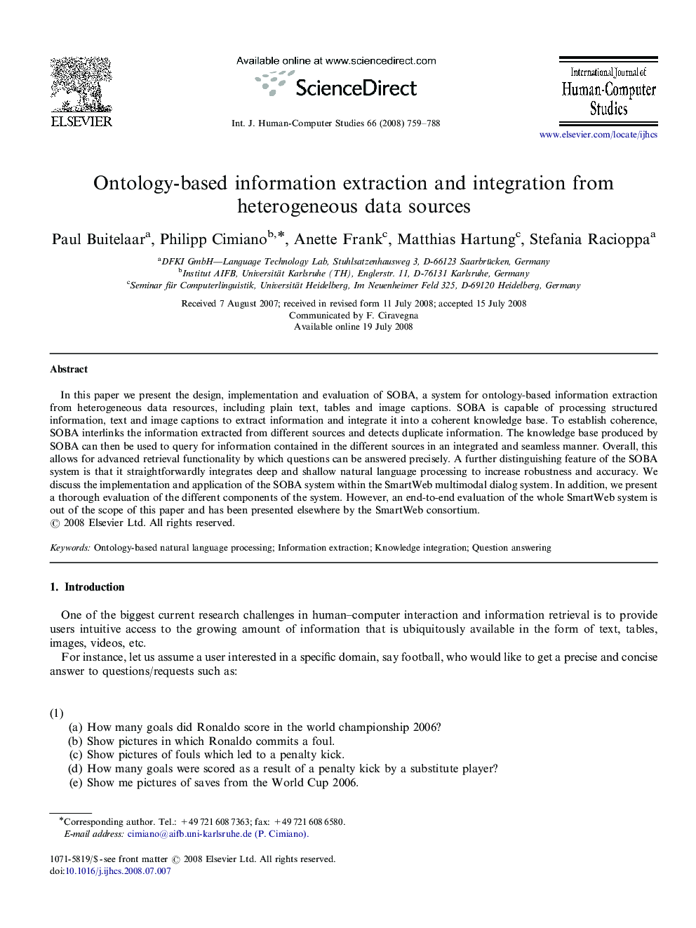 Ontology-based information extraction and integration from heterogeneous data sources