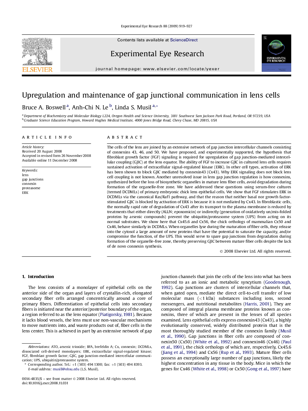 Upregulation and maintenance of gap junctional communication in lens cells