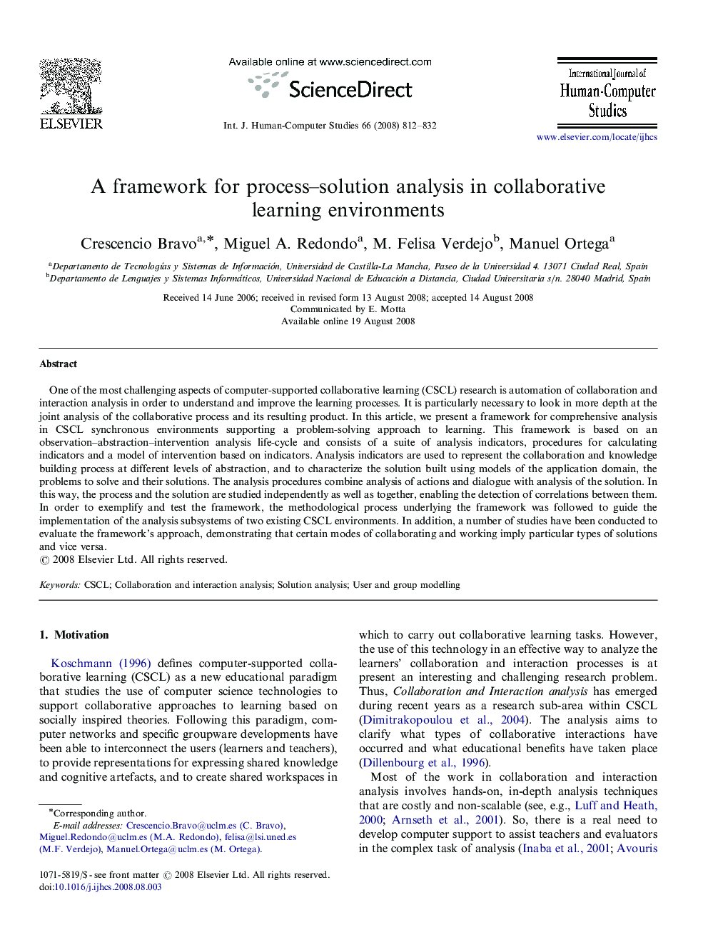 A framework for process–solution analysis in collaborative learning environments