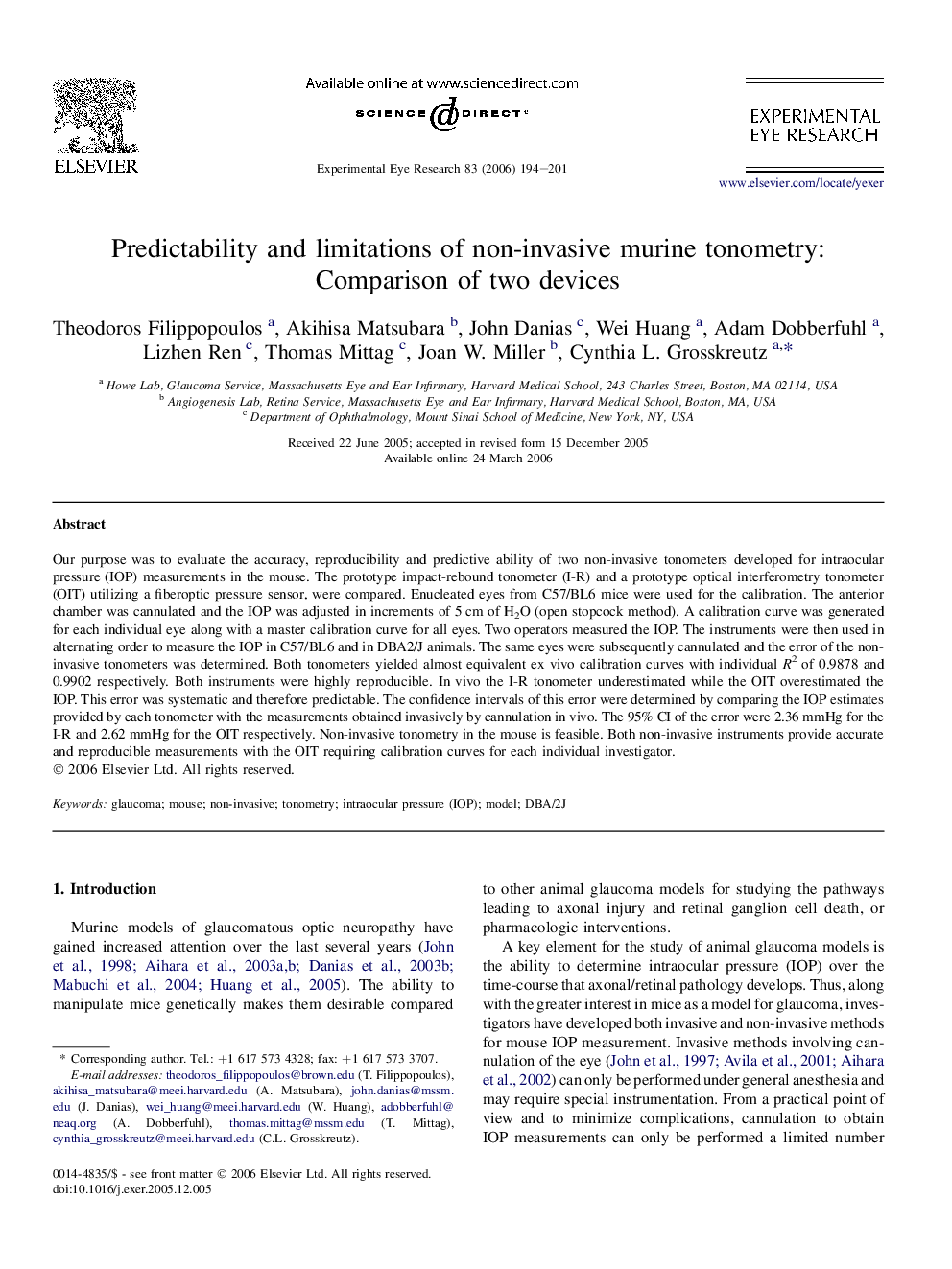 Predictability and limitations of non-invasive murine tonometry: Comparison of two devices