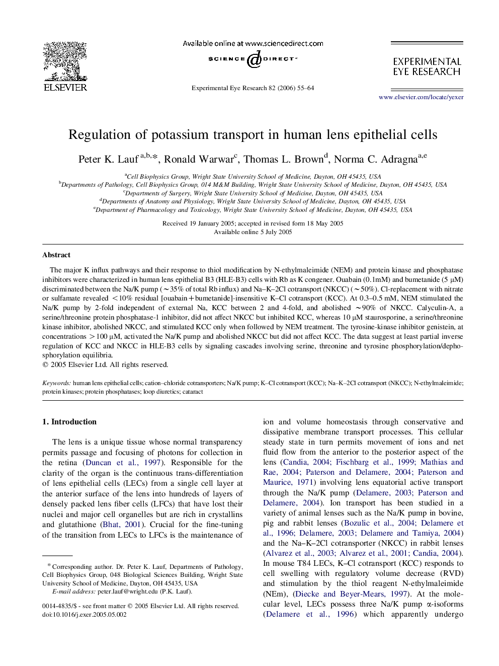 Regulation of potassium transport in human lens epithelial cells