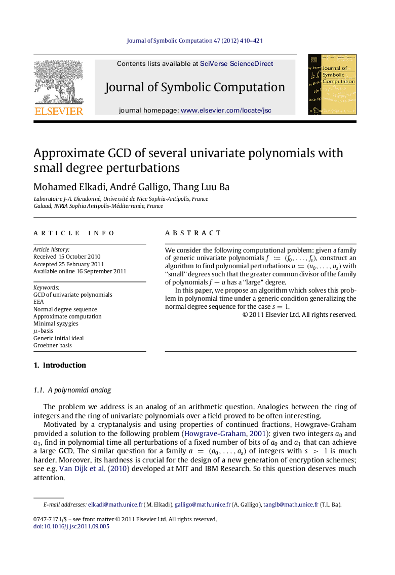 Approximate GCD of several univariate polynomials with small degree perturbations