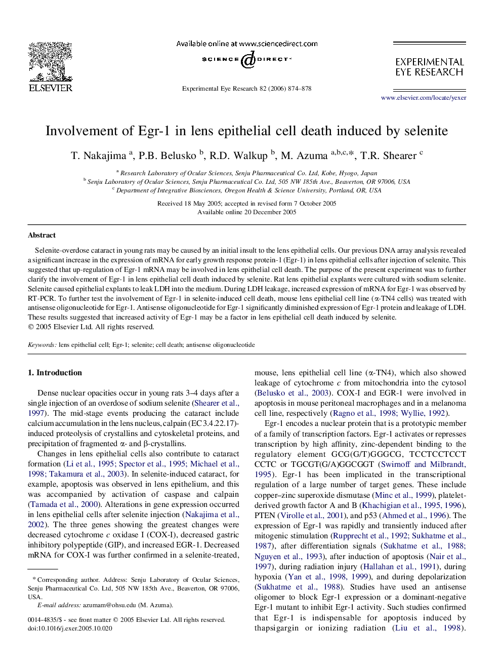 Involvement of Egr-1 in lens epithelial cell death induced by selenite