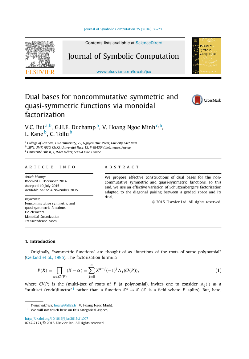 پایگاه های دوگانه برای توابع متقارن غیرجابجایی پذیر و شبه متقارن از طریق فاکتوربندی monoidal