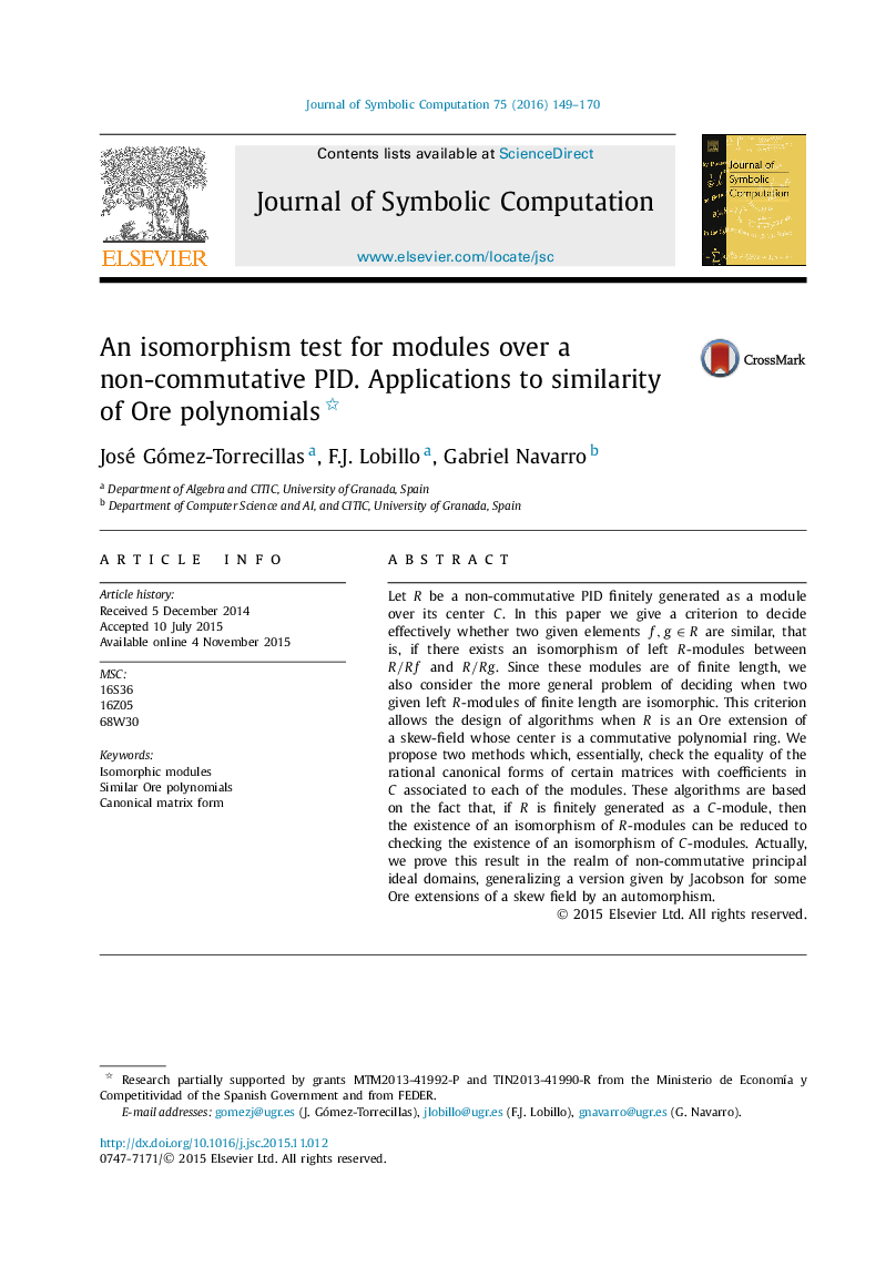 An isomorphism test for modules over a non-commutative PID. Applications to similarity of Ore polynomials 