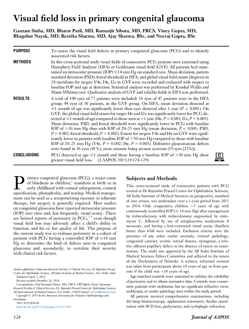 از دست دادن زمینه بصری در گلوکوم مادرزادی اولیه 