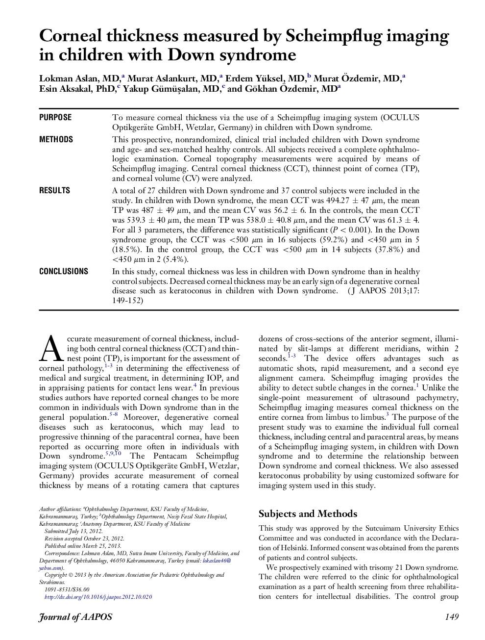 Corneal thickness measured by Scheimpflug imaging in children with Down syndrome