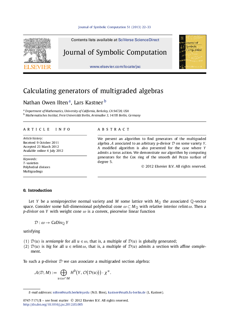 Calculating generators of multigraded algebras
