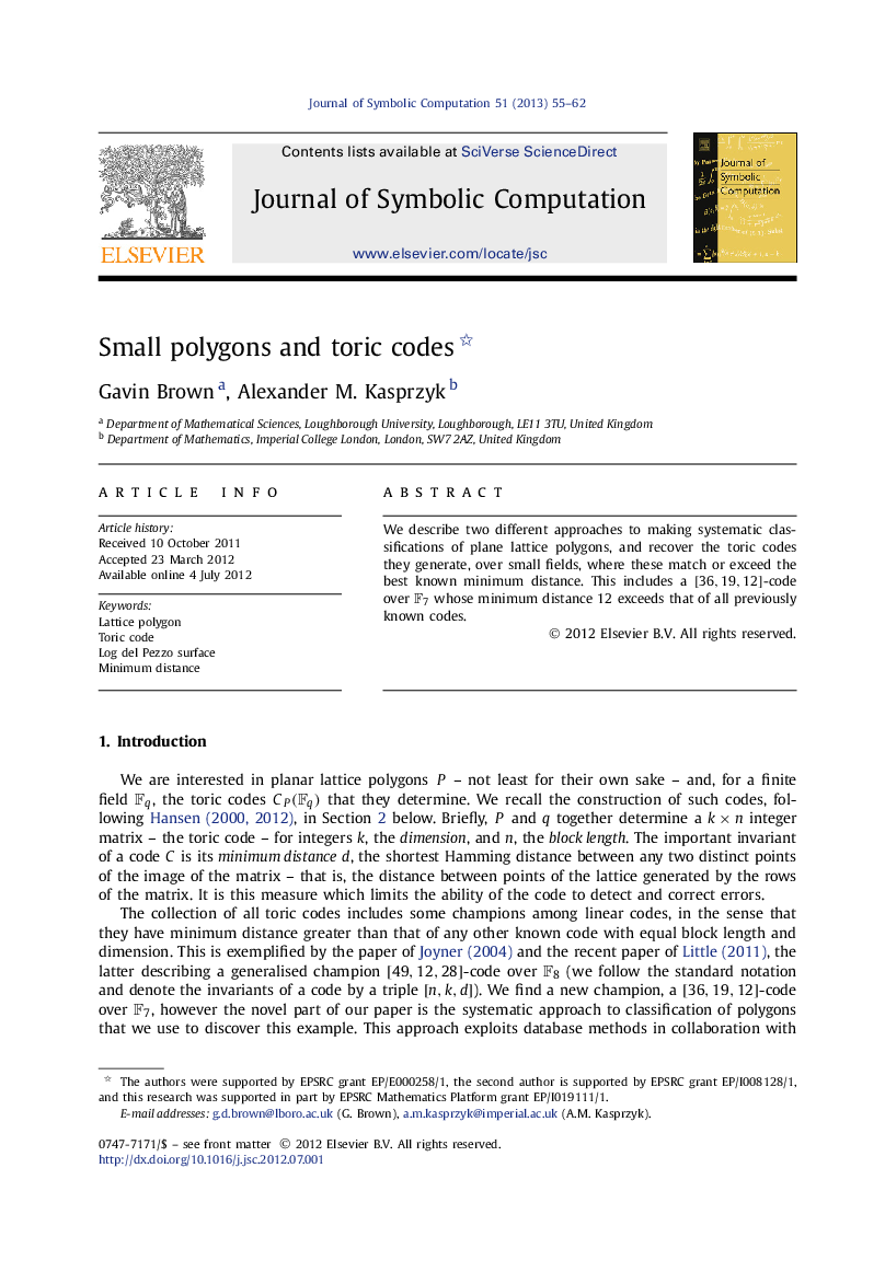 Small polygons and toric codes 