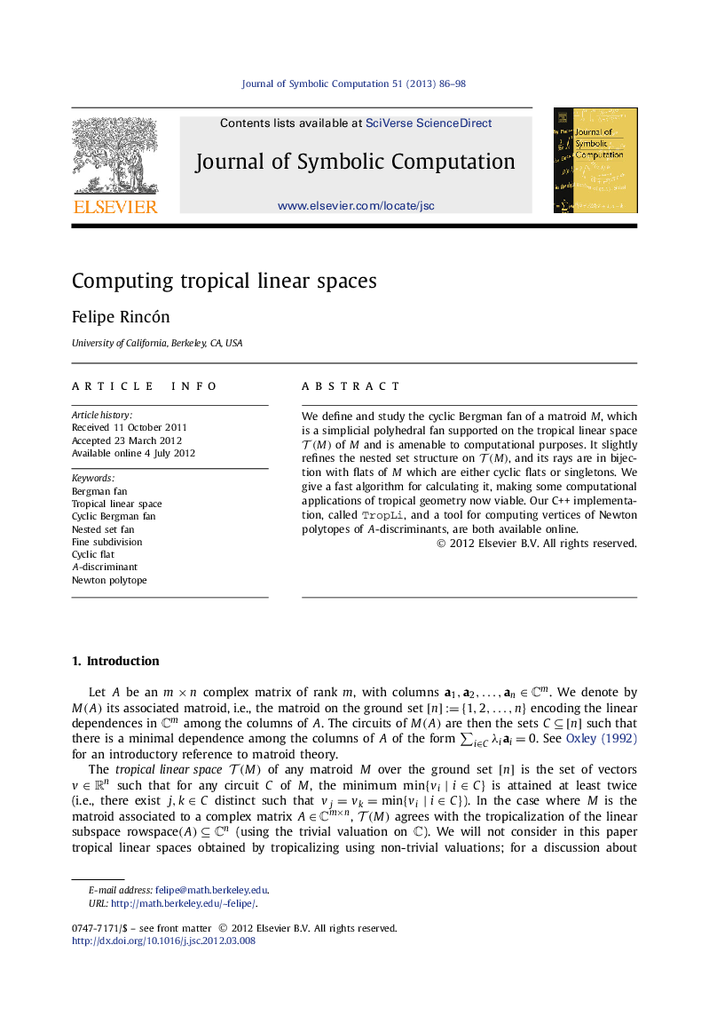 Computing tropical linear spaces