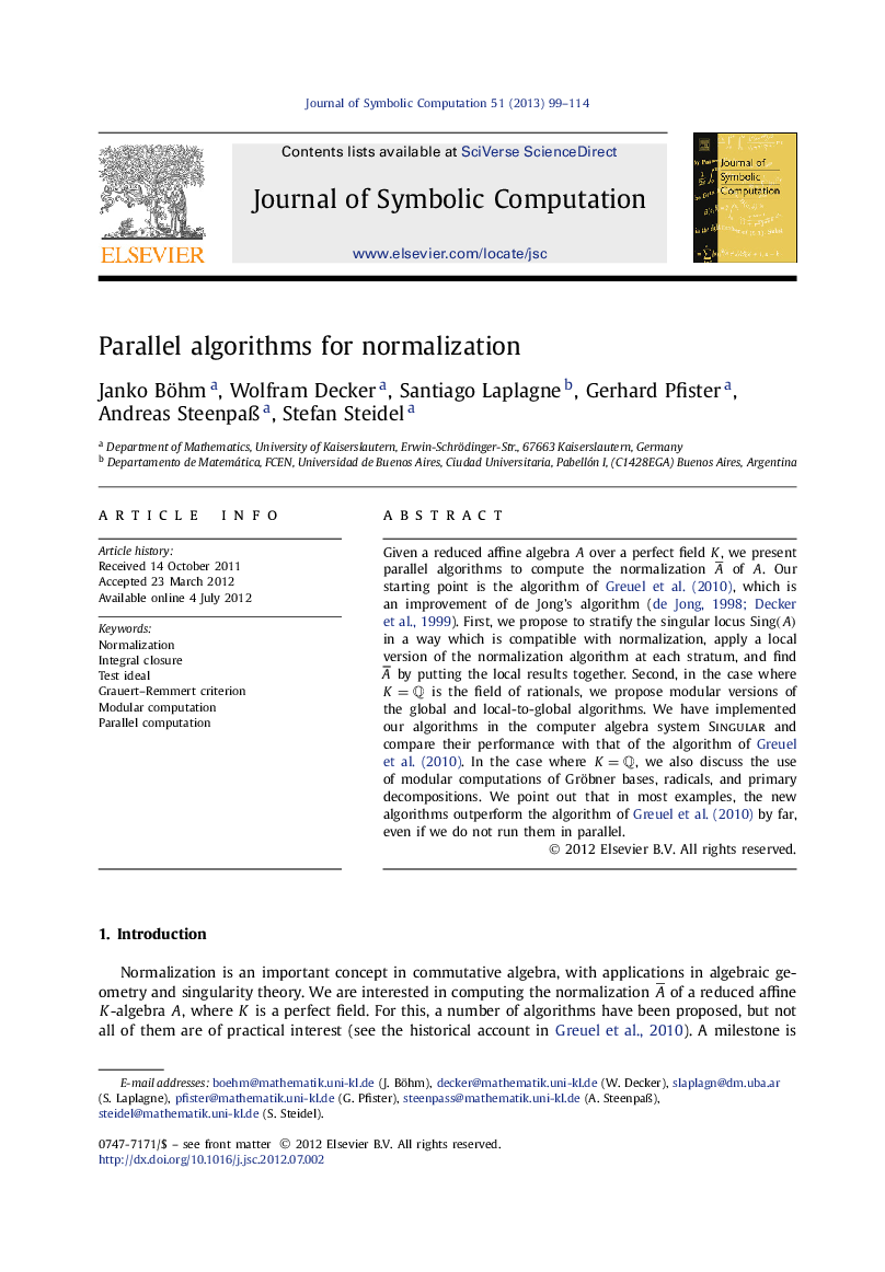عکس صفحه اول مقاله: Parallel algorithms for normalization Parallel algorithms for normalization