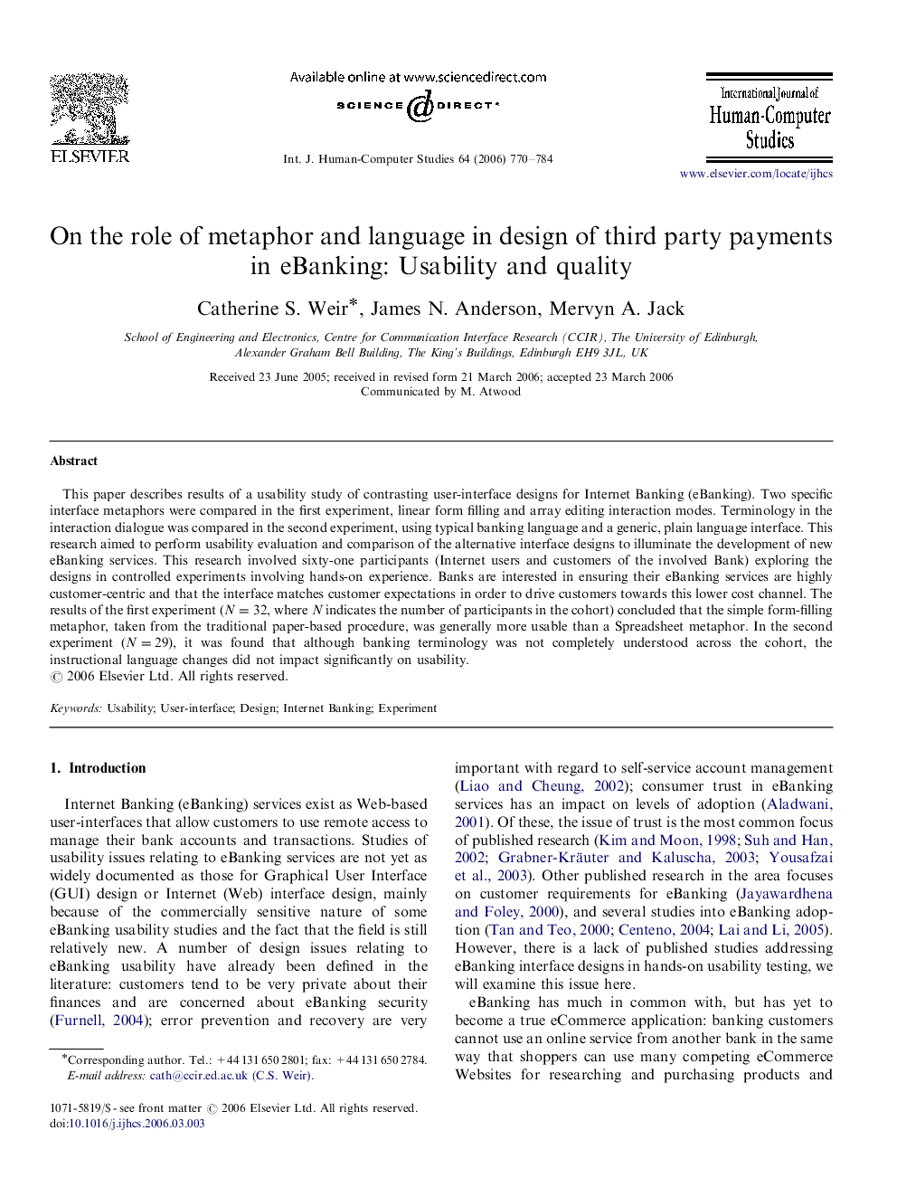 On the role of metaphor and language in design of third party payments in eBanking: Usability and quality