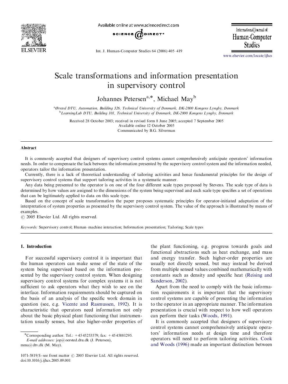 Scale transformations and information presentation in supervisory control