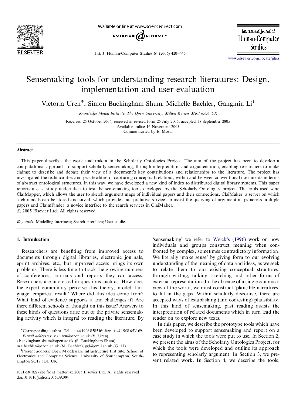 Sensemaking tools for understanding research literatures: Design, implementation and user evaluation