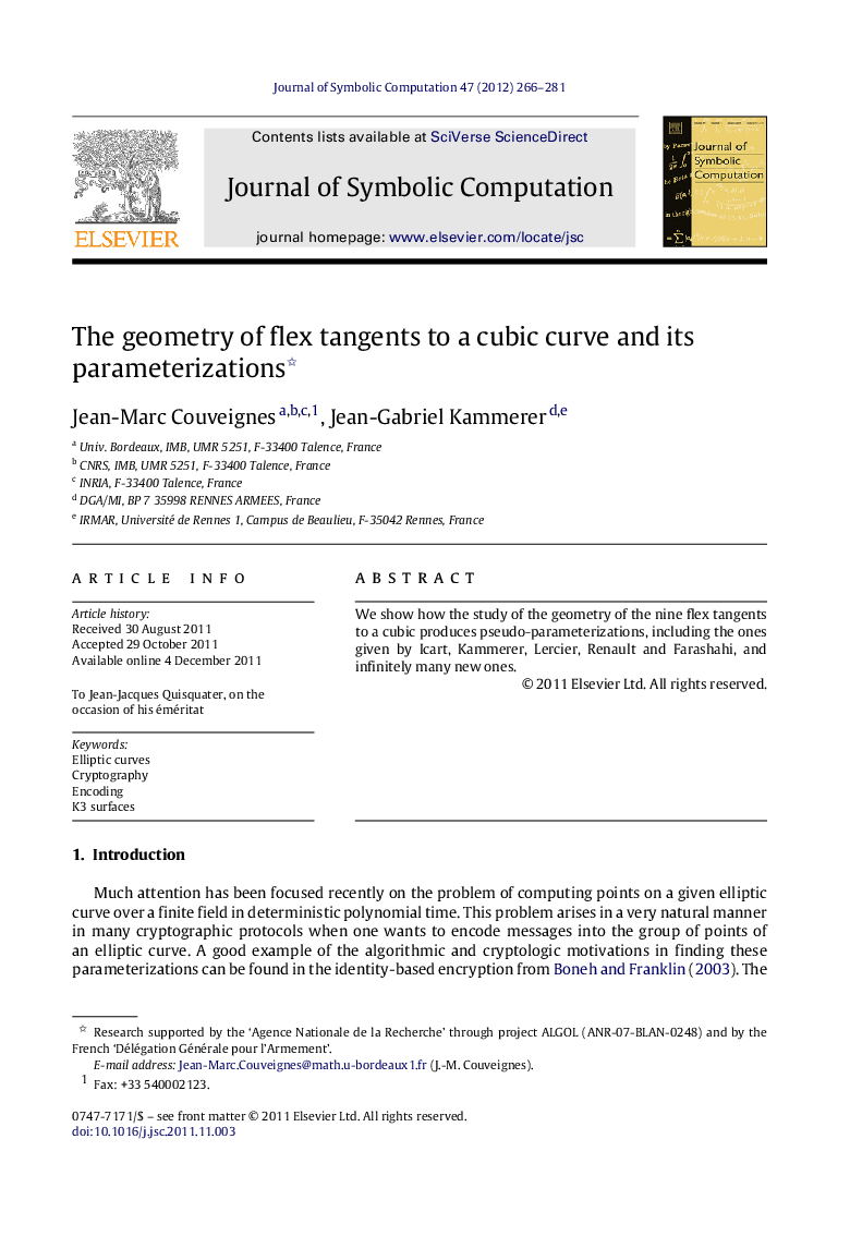 عکس صفحه اول مقاله: The geometry of flex tangents to a cubic curve and its parameterizations The geometry of flex tangents to a cubic curve and its parameterizations