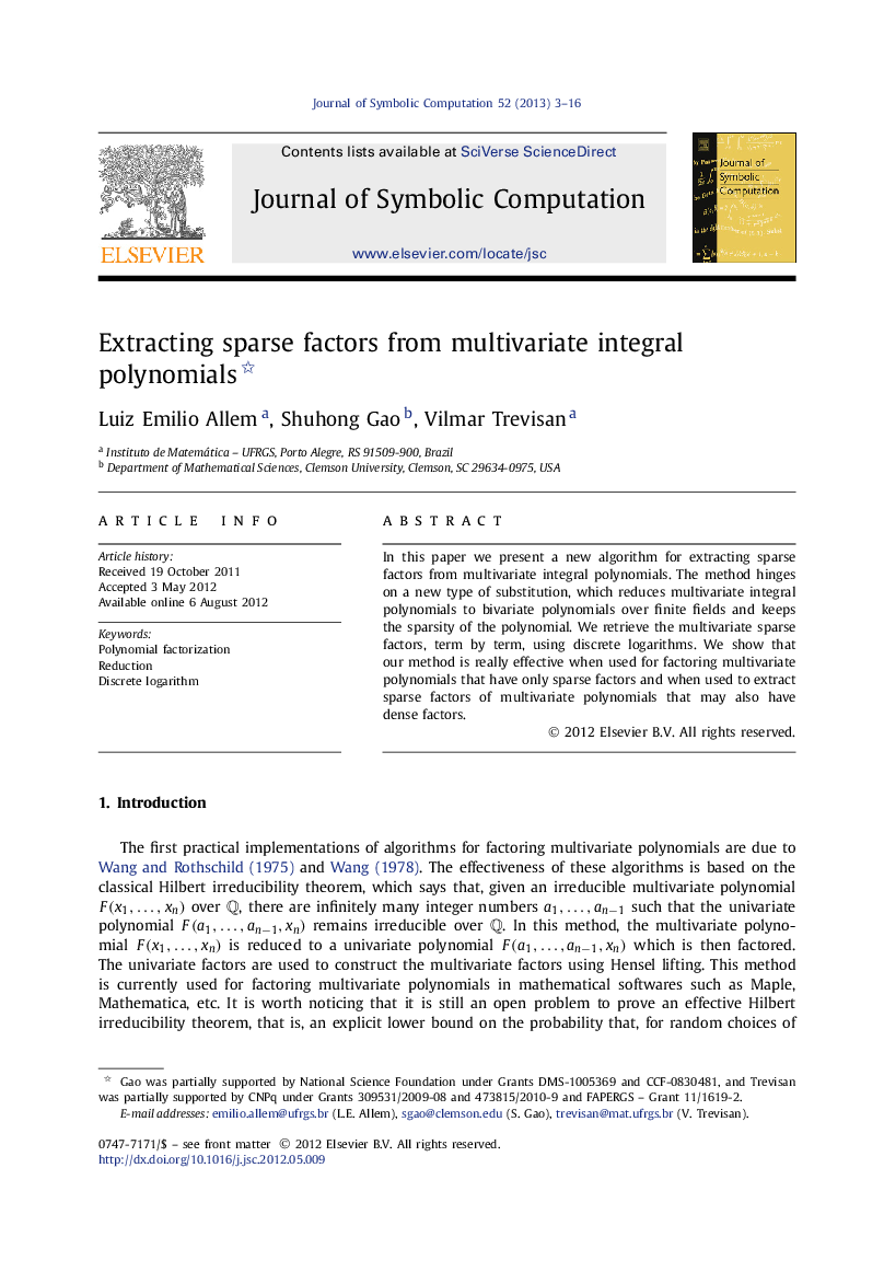 Extracting sparse factors from multivariate integral polynomials 