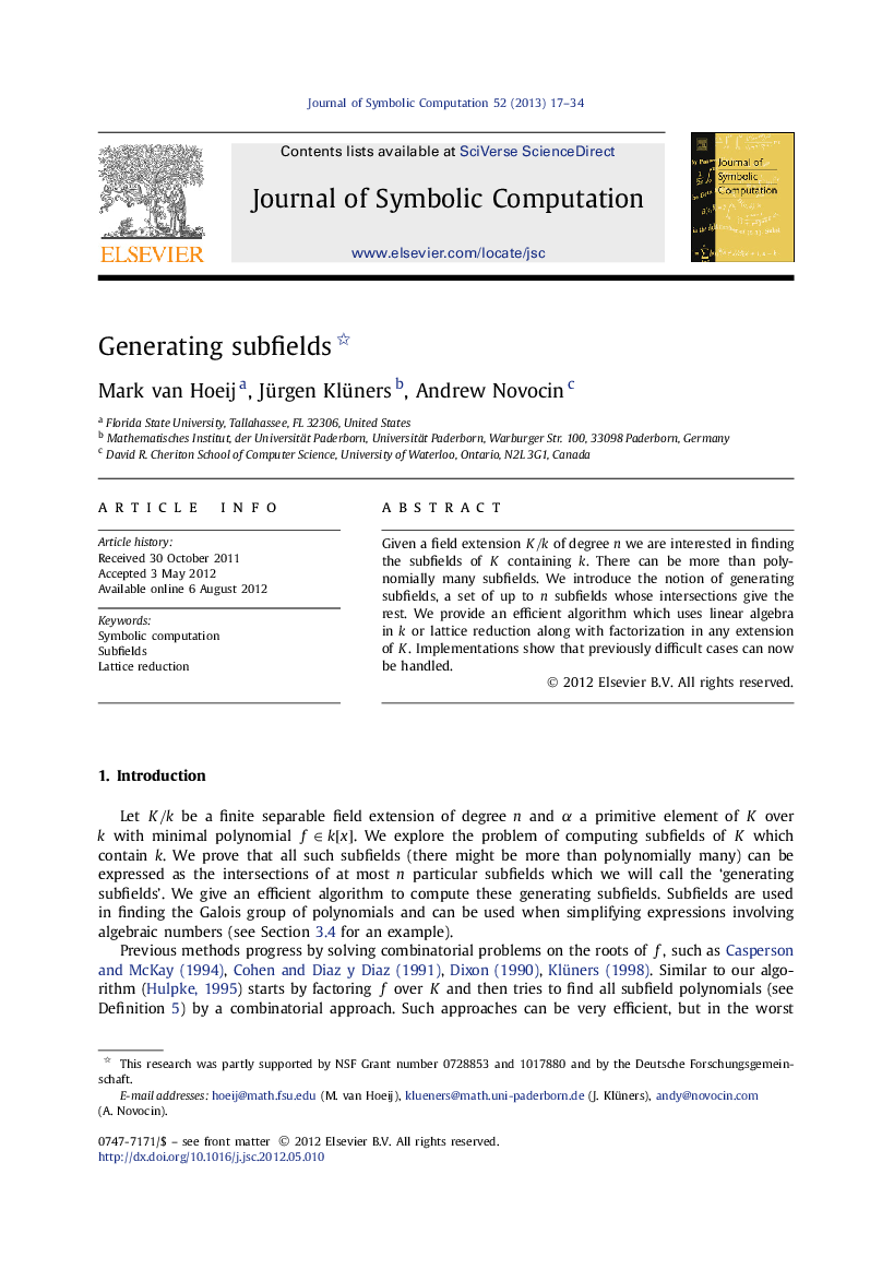 Generating subfields 