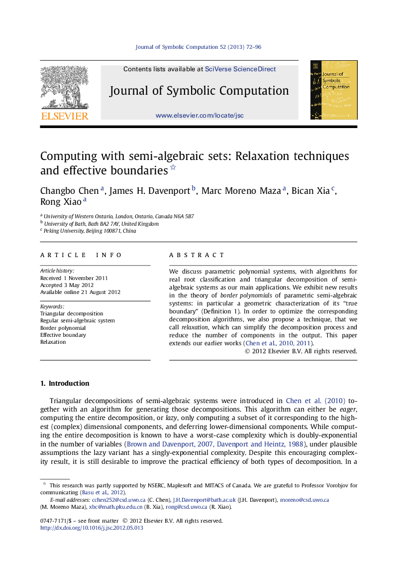 عکس صفحه اول مقاله: Computing with semi-algebraic sets: Relaxation techniques and effective boundaries Computing with semi-algebraic sets: Relaxation techniques and effective boundaries