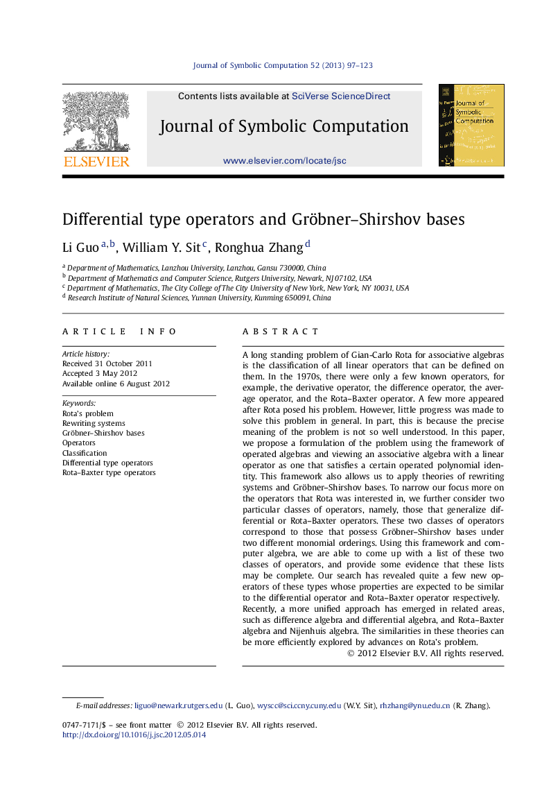 Differential type operators and Gröbner–Shirshov bases