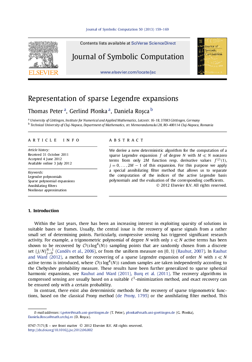 Representation of sparse Legendre expansions