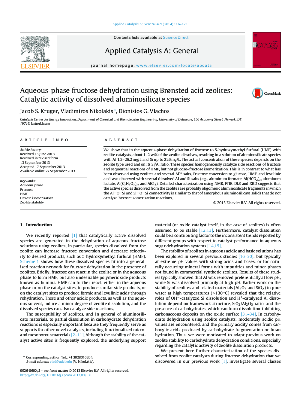 Aqueous-phase fructose dehydration using Brønsted acid zeolites: Catalytic activity of dissolved aluminosilicate species