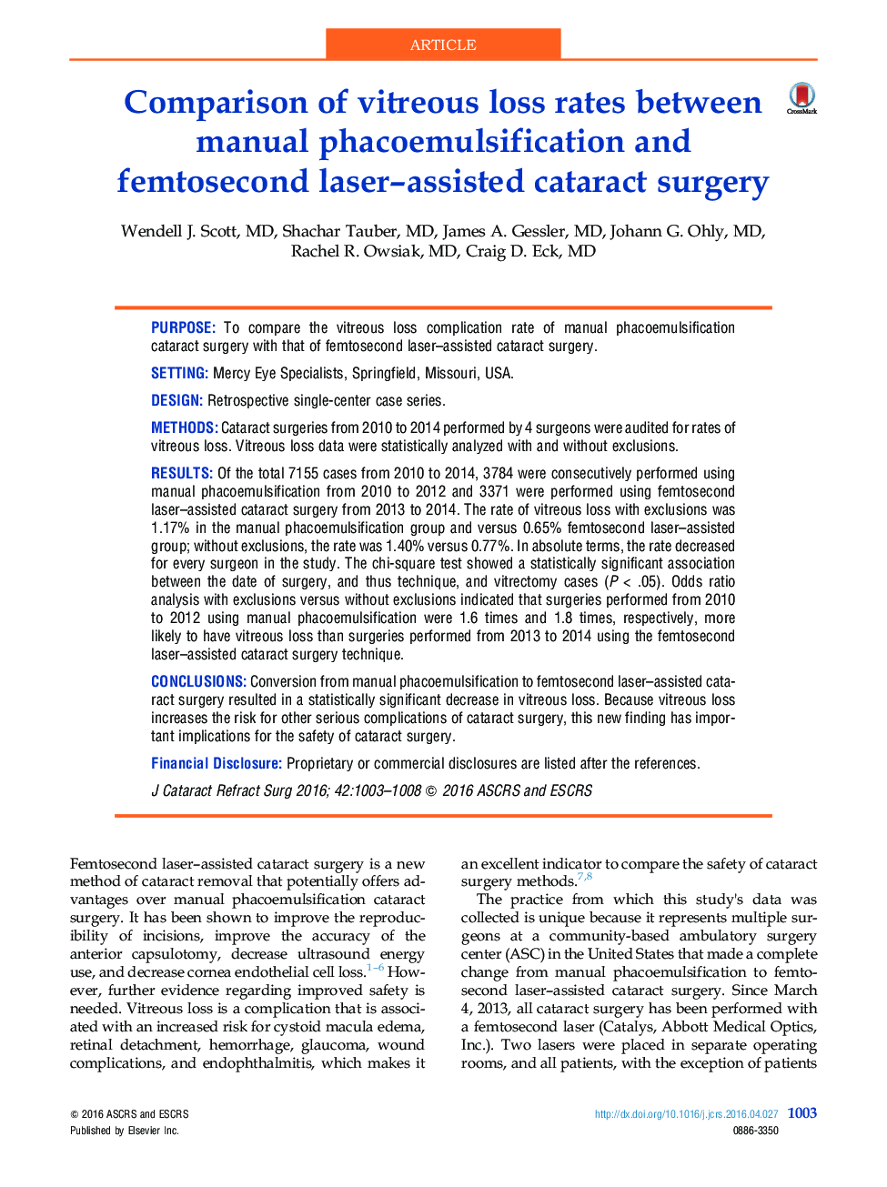 Comparison of vitreous loss rates between manual phacoemulsification and femtosecond laser–assisted cataract surgery