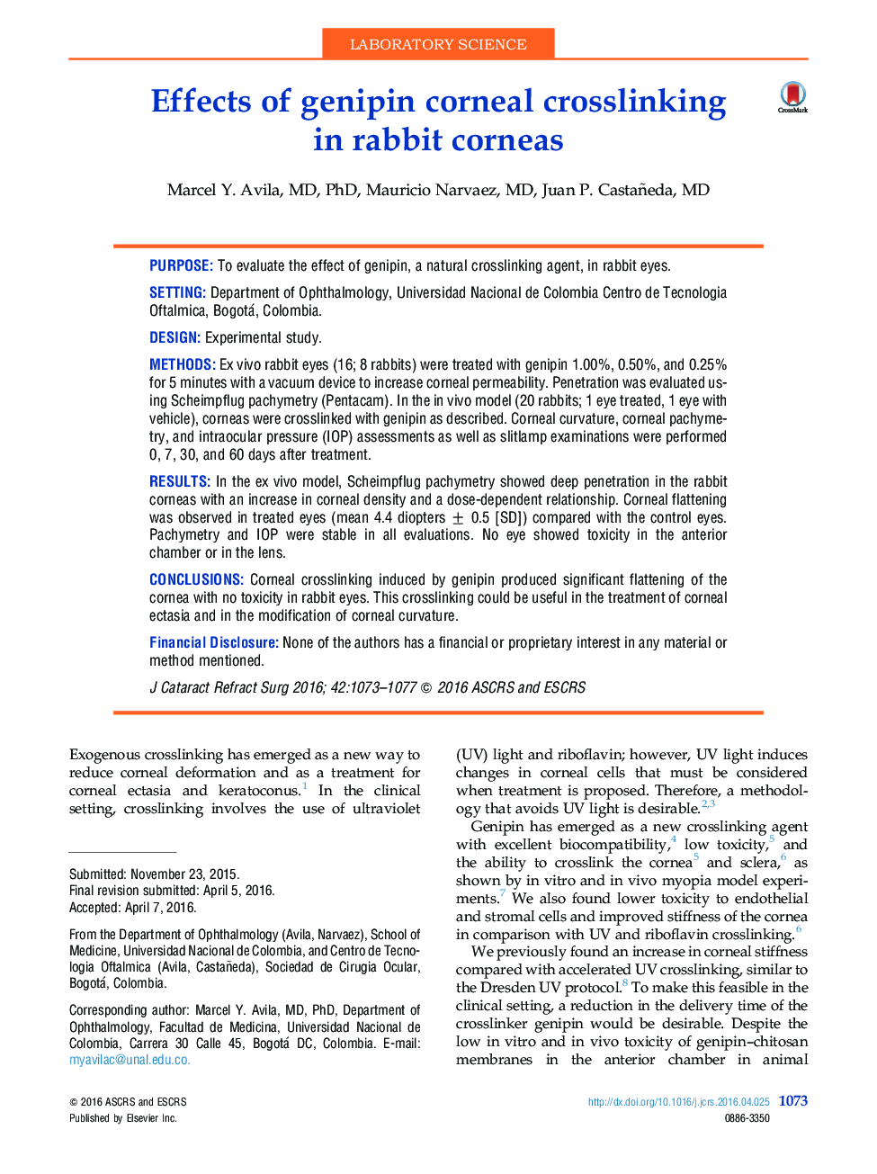 Effects of genipin corneal crosslinking in rabbit corneas