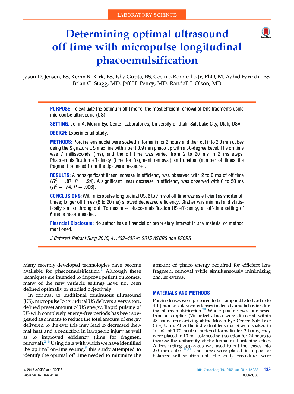 Determining optimal ultrasound off time with micropulse longitudinal phacoemulsification