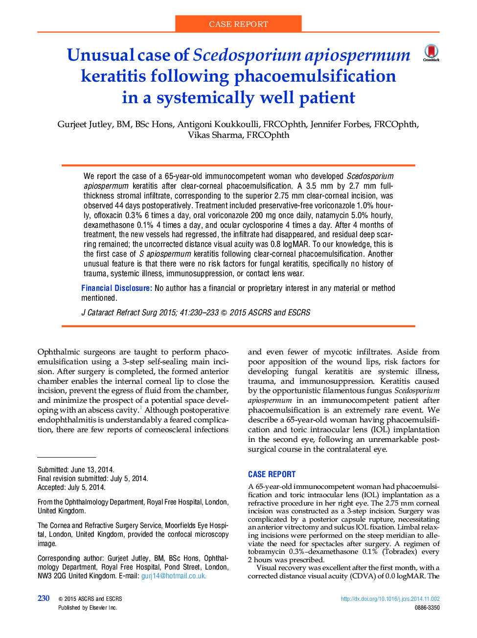 Unusual case of Scedosporium apiospermum keratitis following phacoemulsification in a systemically well patient 