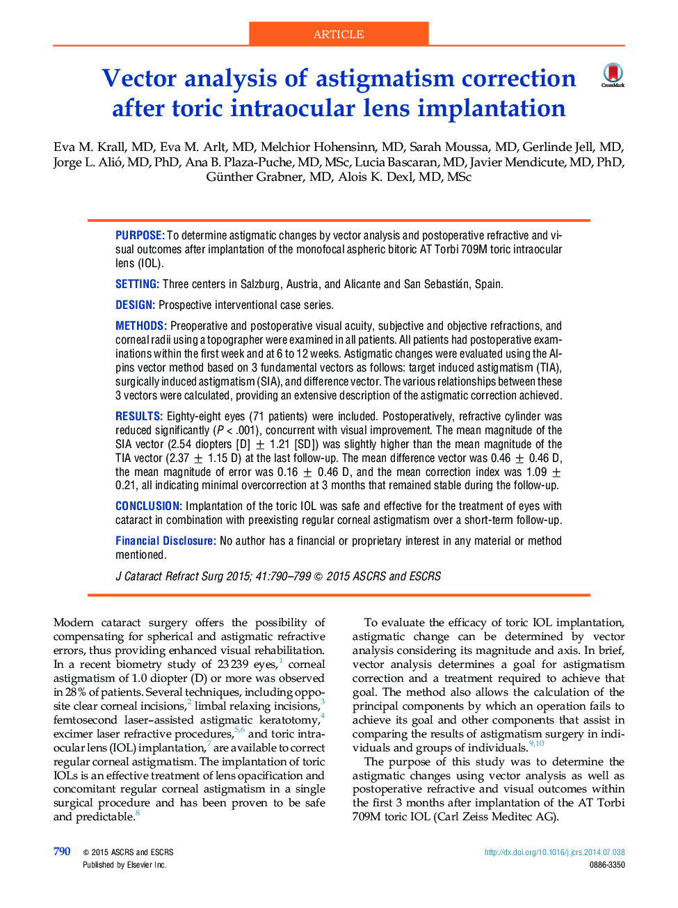 Vector analysis of astigmatism correction after toric intraocular lens implantation