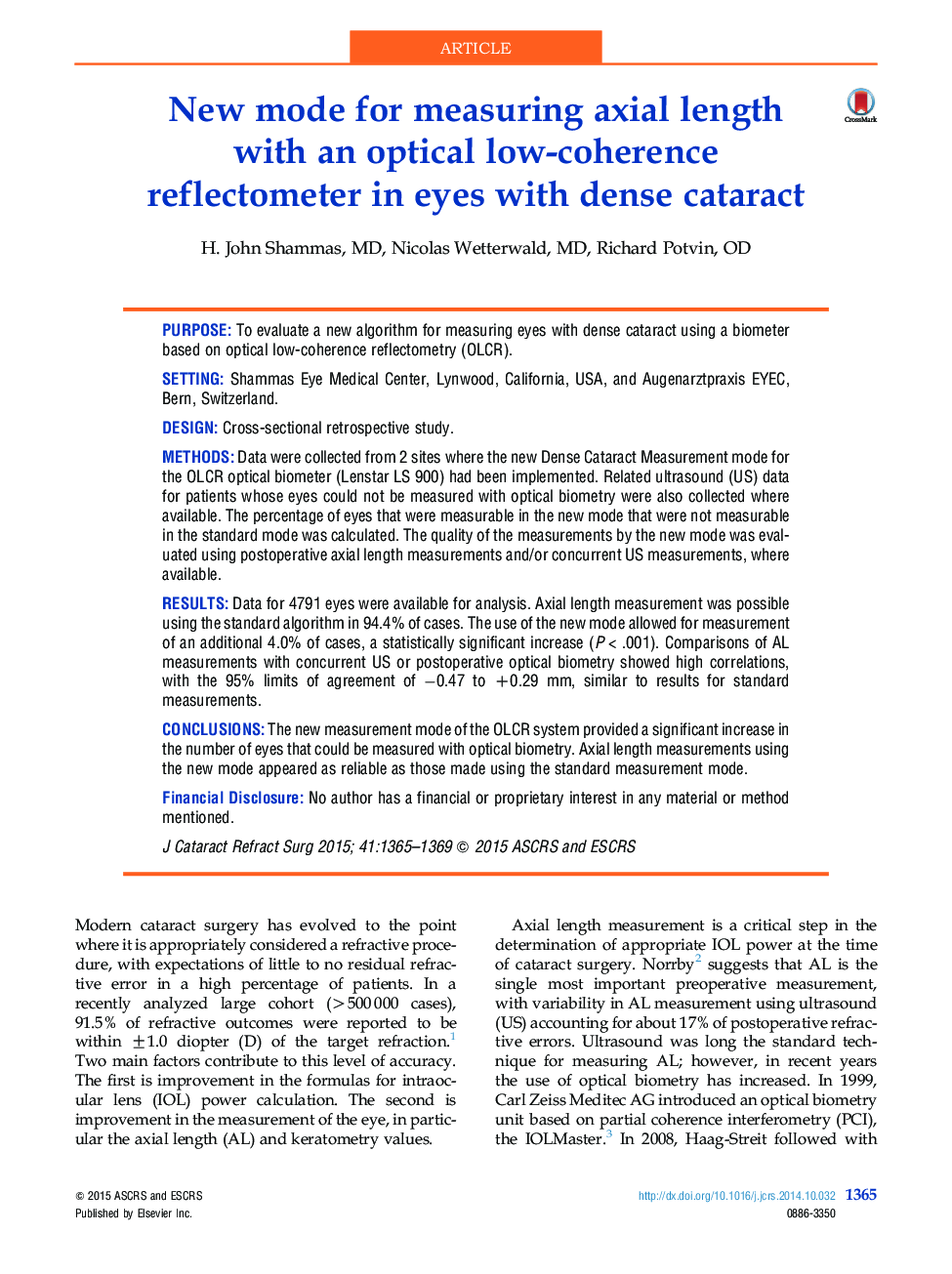 New mode for measuring axial length with an optical low-coherence reflectometer in eyes with dense cataract 