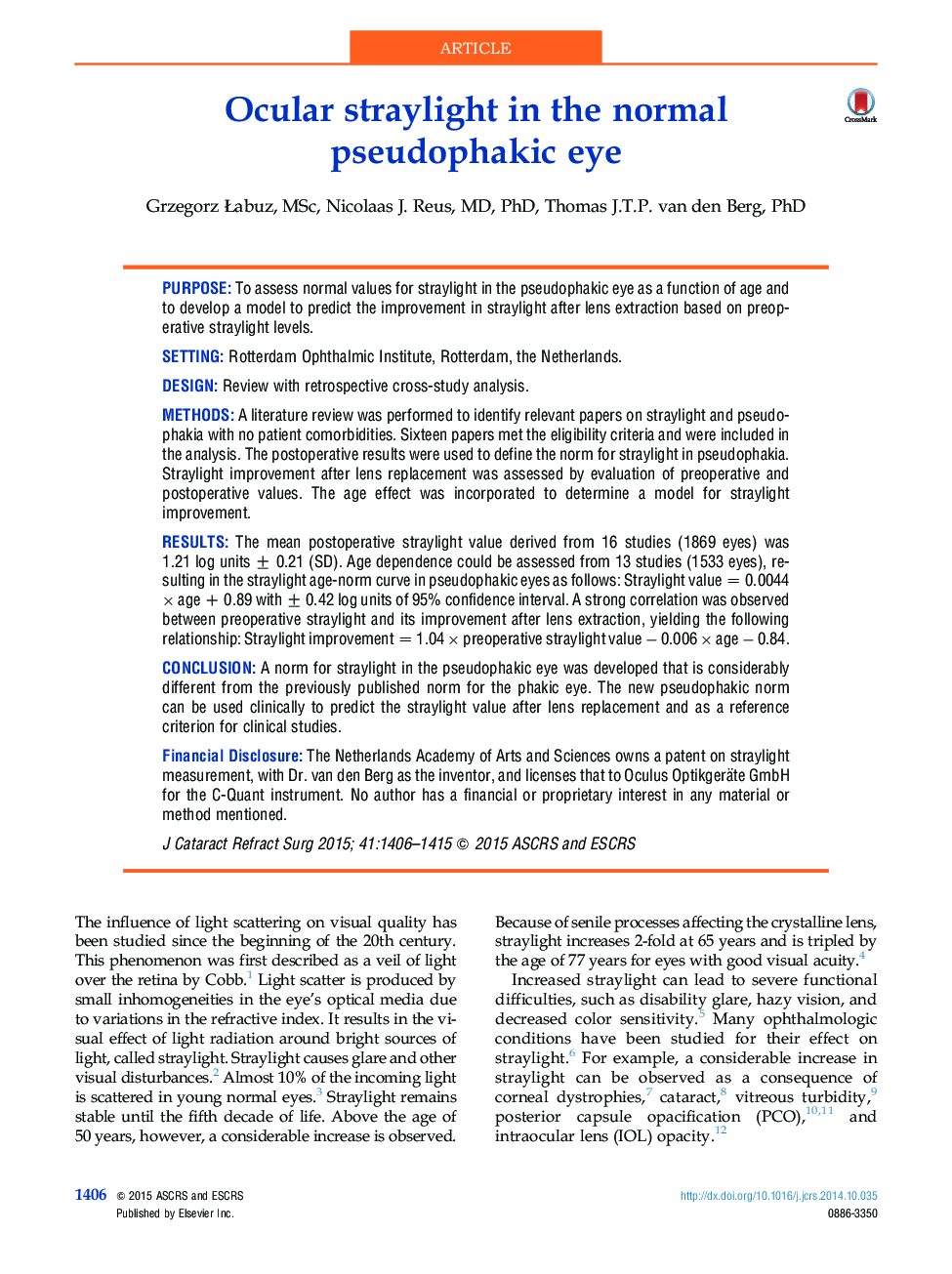 Ocular straylight in the normal pseudophakic eye