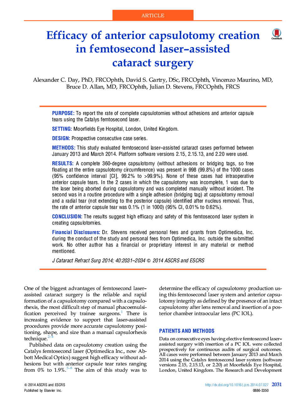 Efficacy of anterior capsulotomy creation in femtosecond laser-assisted cataract surgery