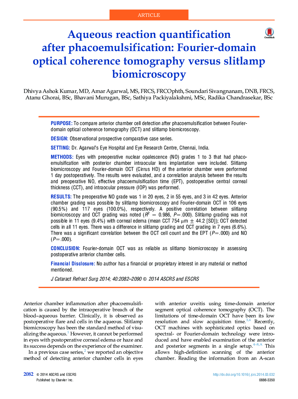 Aqueous reaction quantification after phacoemulsification: Fourier-domain optical coherence tomography versus slitlamp biomicroscopy