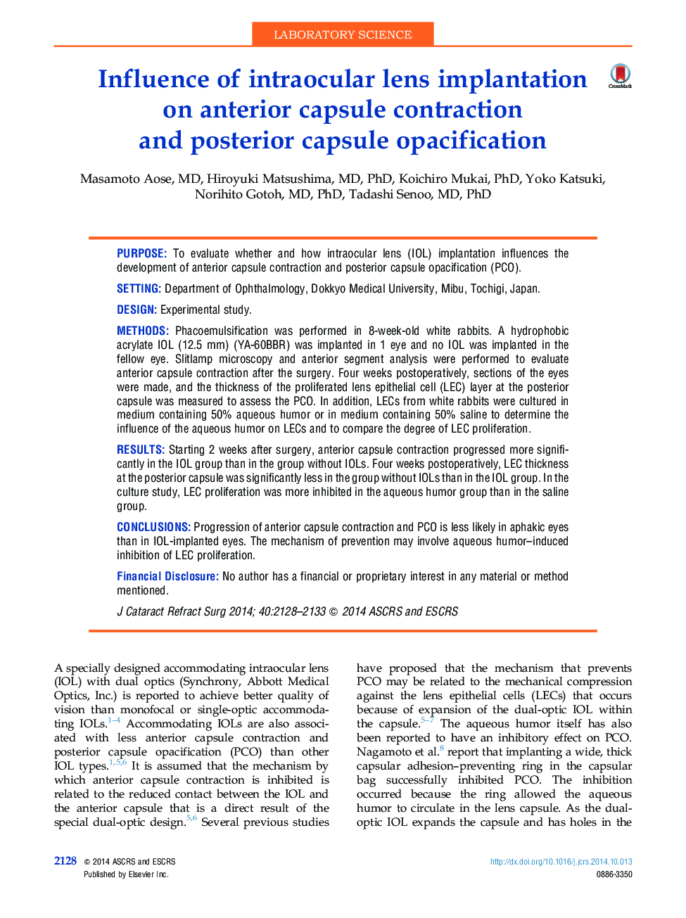 Influence of intraocular lens implantation on anterior capsule contraction and posterior capsule opacification
