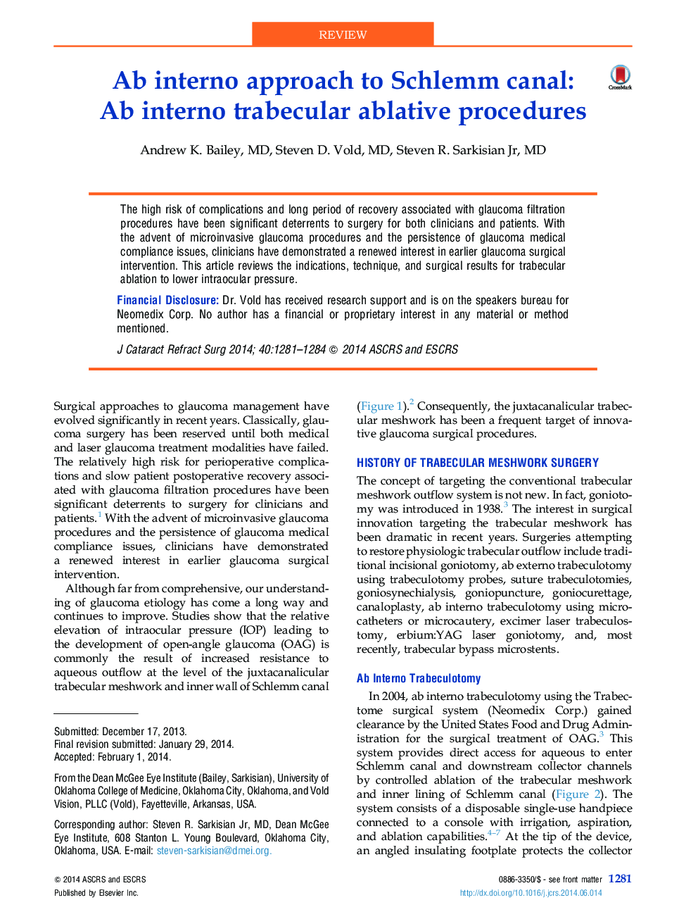 Ab interno approach to Schlemm canal: Ab interno trabecular ablative procedures