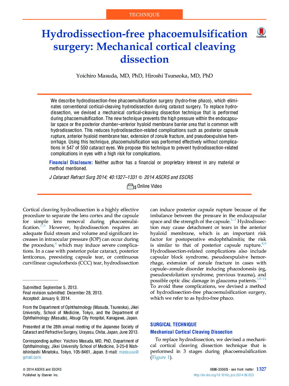 Hydrodissection-free phacoemulsification surgery: Mechanical cortical cleaving dissection
