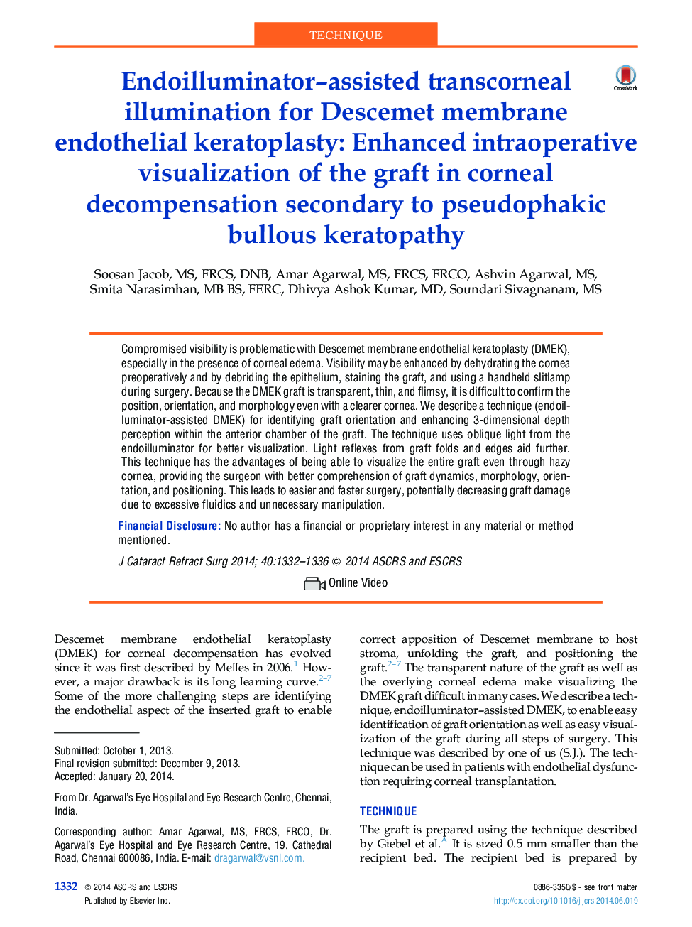Endoilluminator-assisted transcorneal illumination for Descemet membrane endothelial keratoplasty: Enhanced intraoperative visualization of the graft in corneal decompensation secondary to pseudophakic bullous keratopathy