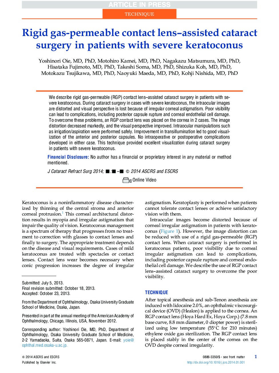 Rigid gas-permeable contact lens-assisted cataract surgery in patients with severe keratoconus