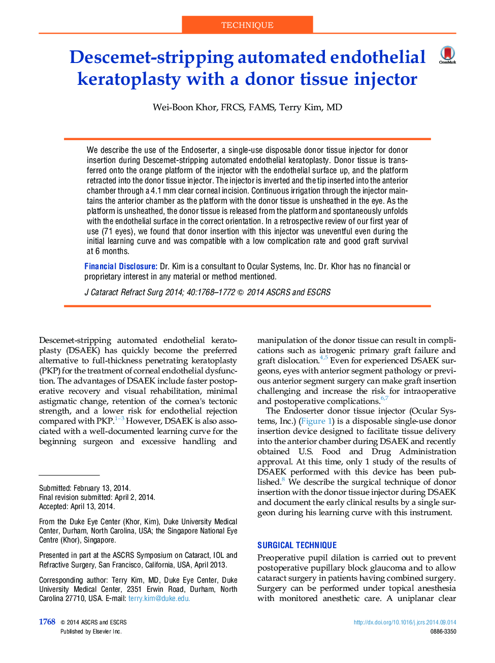 Descemet-stripping automated endothelial keratoplasty with a donor tissue injector