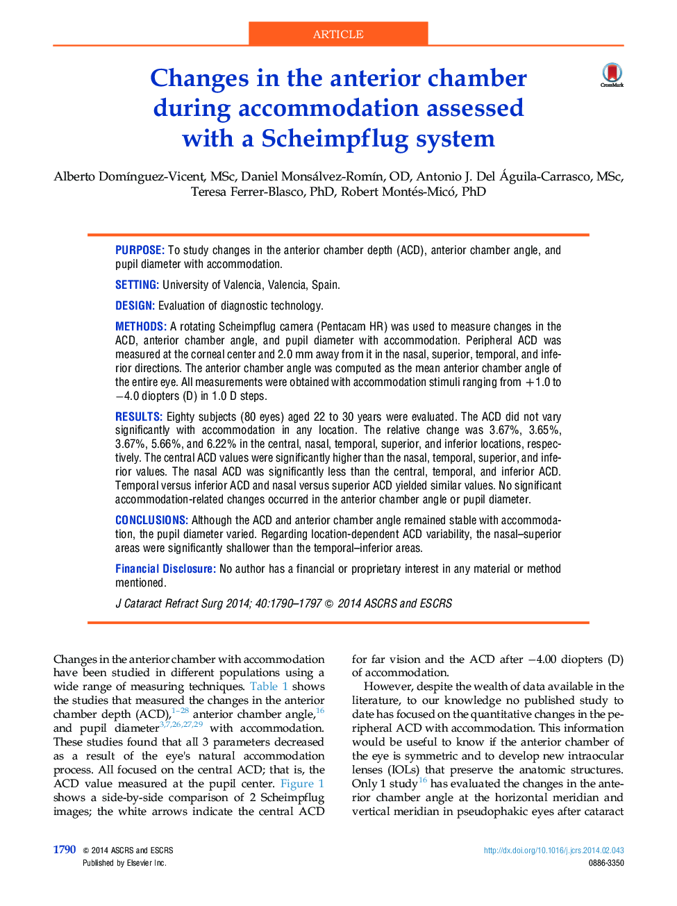 Changes in the anterior chamber duringÂ accommodation assessed with a Scheimpflug system