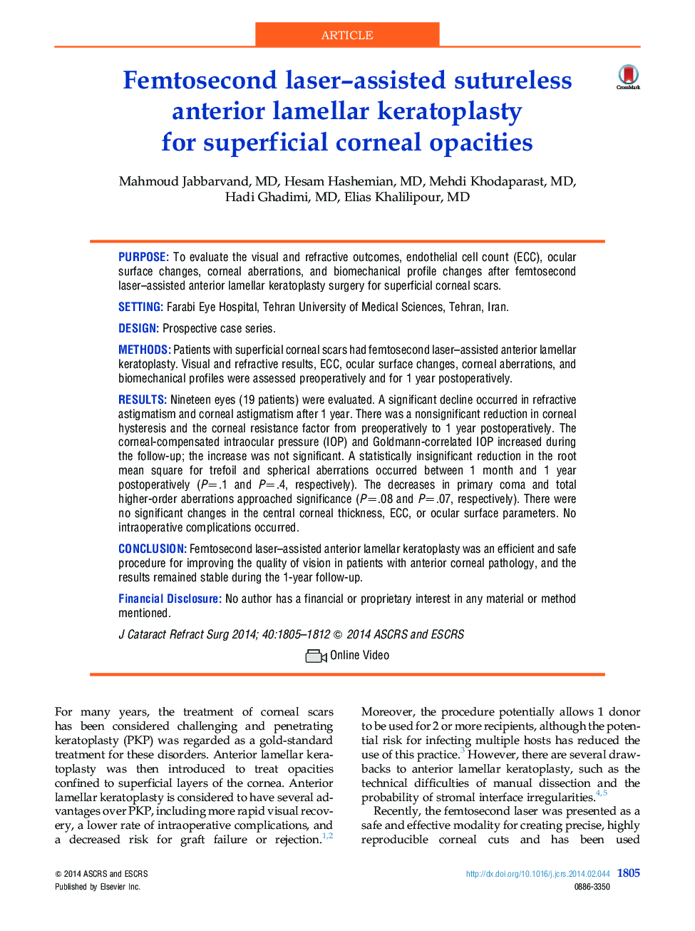 Femtosecond laser-assisted sutureless anterior lamellar keratoplasty forÂ superficial corneal opacities